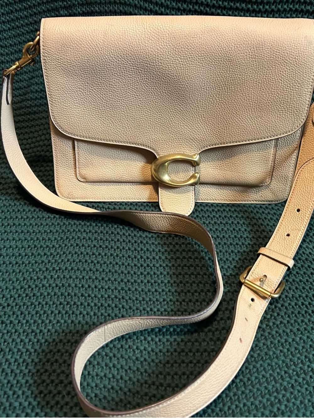 Tan Coach Pebbled Leather Crossbody Bag